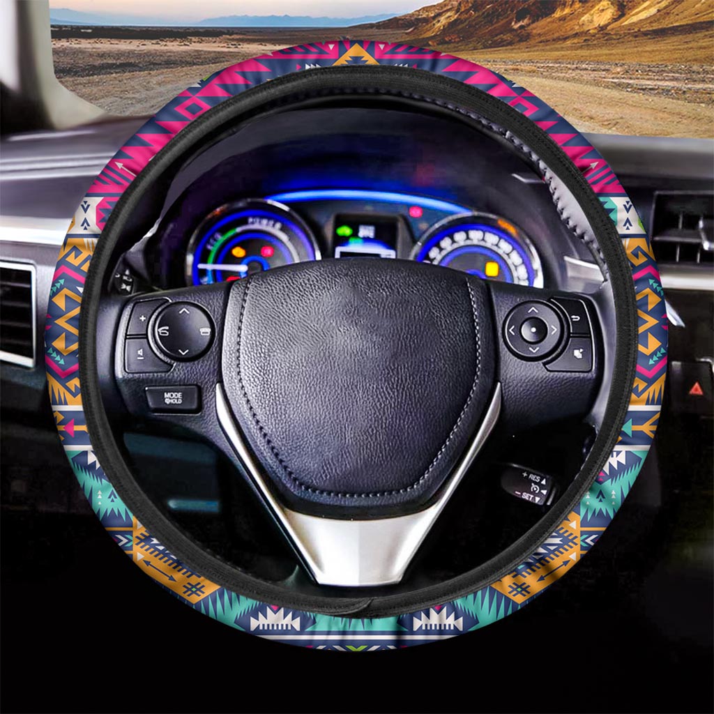 Bright Colors Aztec Pattern Print Car Steering Wheel Cover