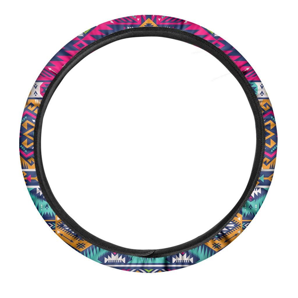 Bright Colors Aztec Pattern Print Car Steering Wheel Cover