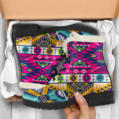 Bright Colors Aztec Pattern Print Comfy Boots GearFrost