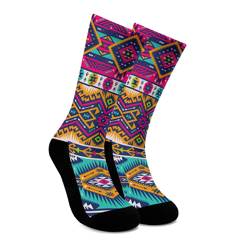 Bright Colors Aztec Pattern Print Crew Socks