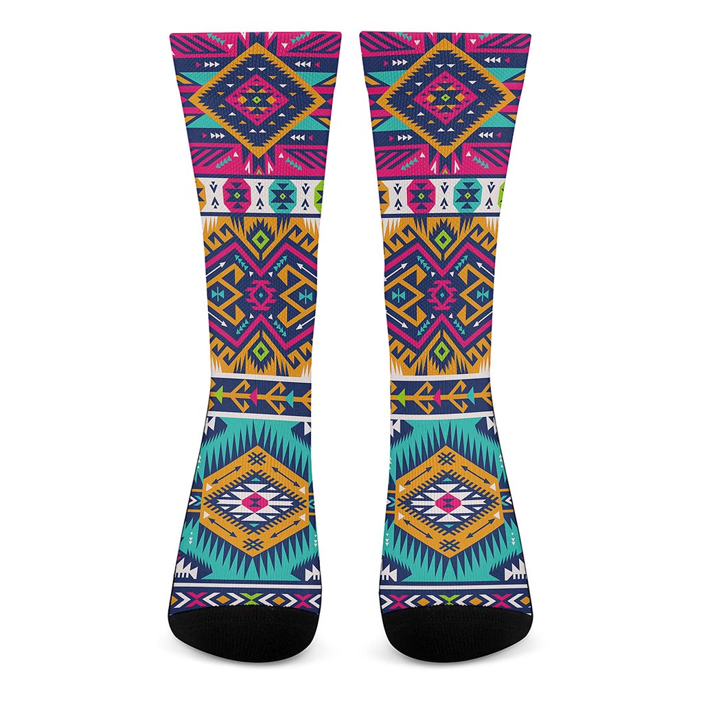 Bright Colors Aztec Pattern Print Crew Socks