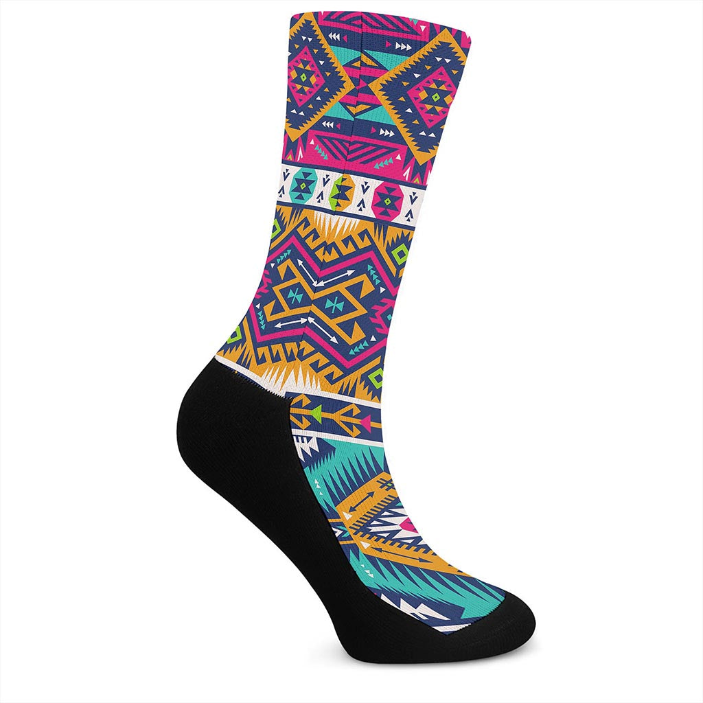 Bright Colors Aztec Pattern Print Crew Socks