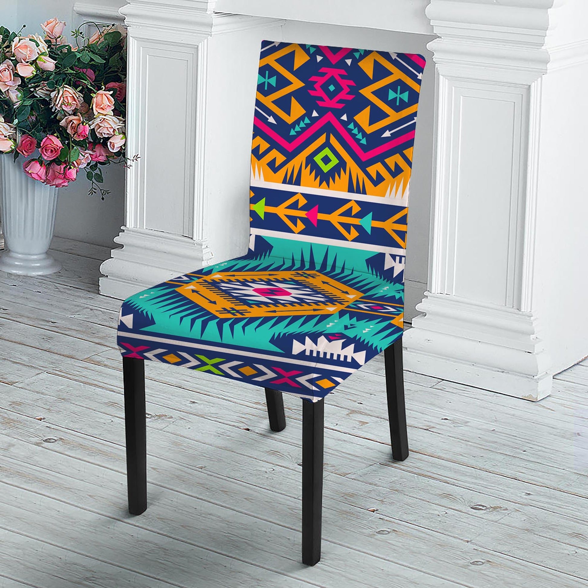 Bright Colors Aztec Pattern Print Dining Chair Slipcover