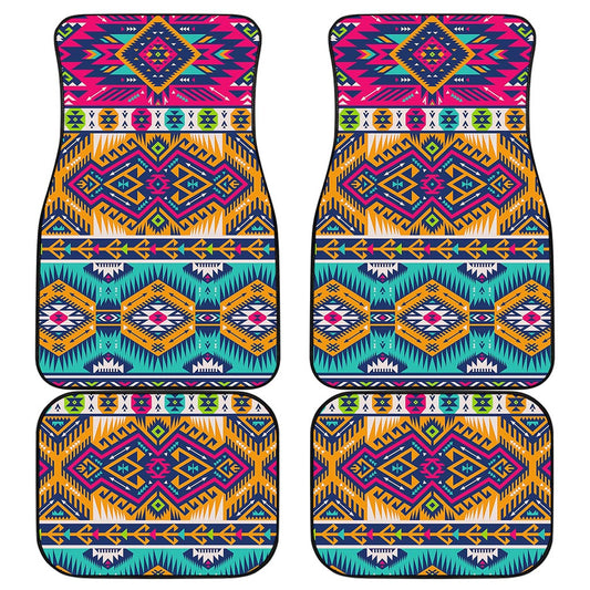 Bright Colors Aztec Pattern Print Front and Back Car Floor Mats