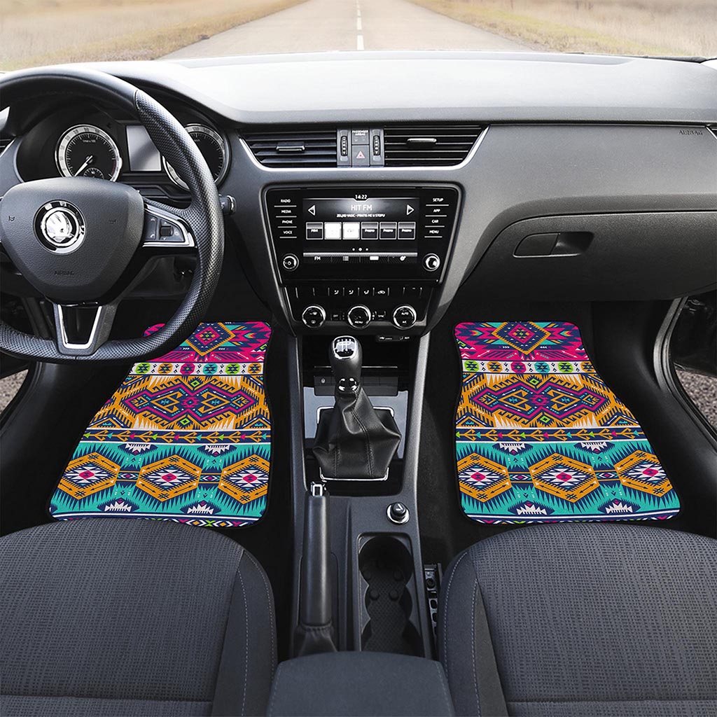 Bright Colors Aztec Pattern Print Front and Back Car Floor Mats