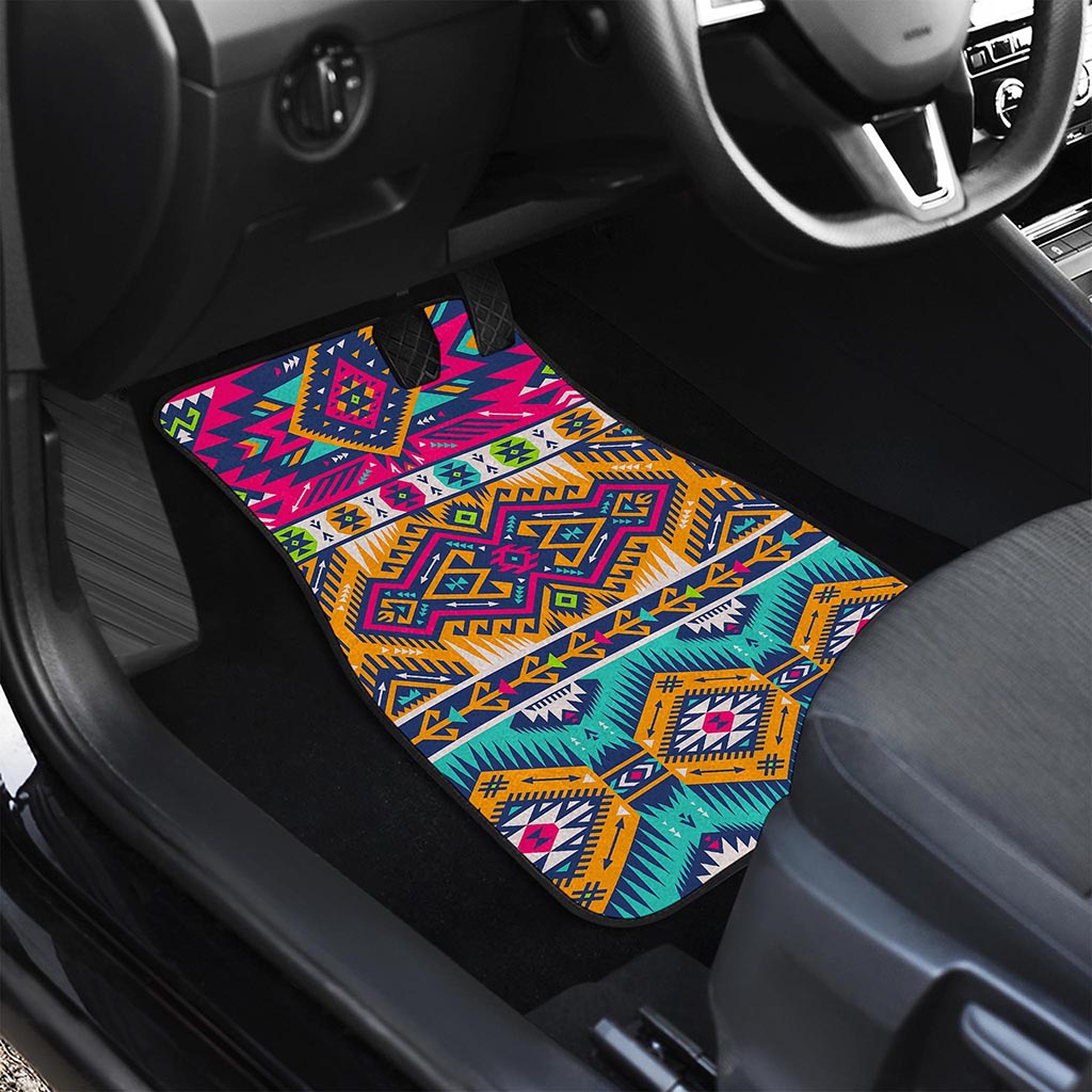 Bright Colors Aztec Pattern Print Front and Back Car Floor Mats
