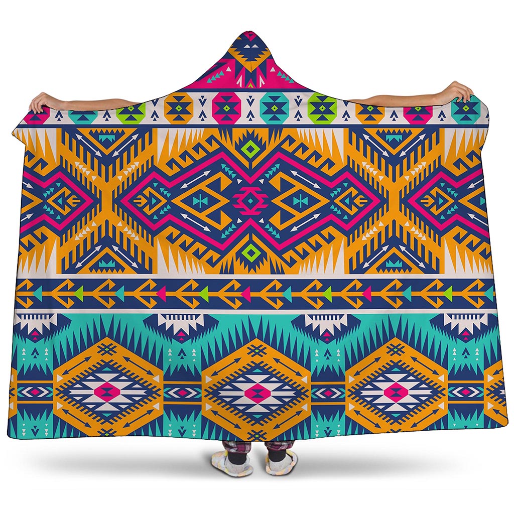 Bright Colors Aztec Pattern Print Hooded Blanket