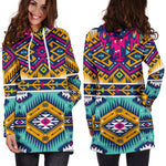 Bright Colors Aztec Pattern Print Hoodie Dress GearFrost