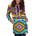 Bright Colors Aztec Pattern Print Pullover Hoodie Dress