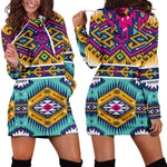 Bright Colors Aztec Pattern Print Hoodie Dress GearFrost