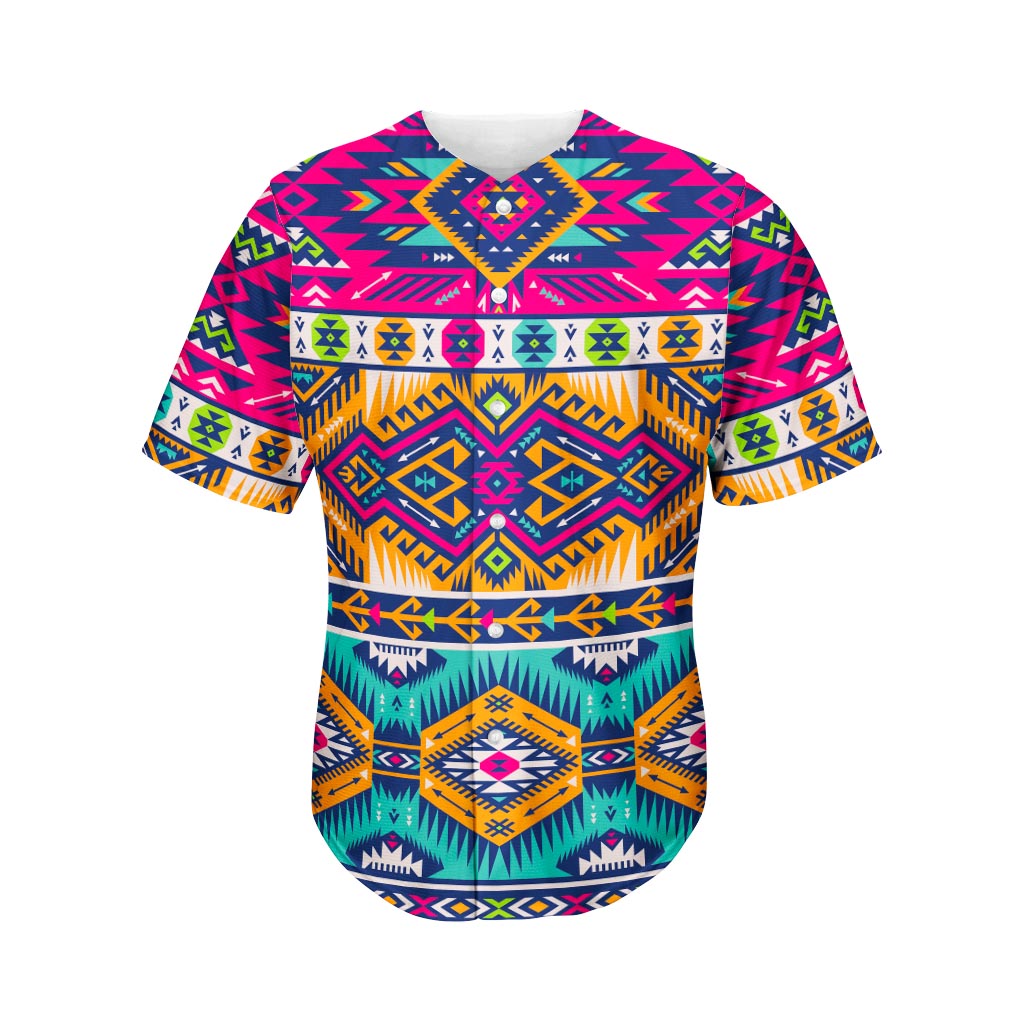 Bright Colors Aztec Pattern Print Men's Baseball Jersey