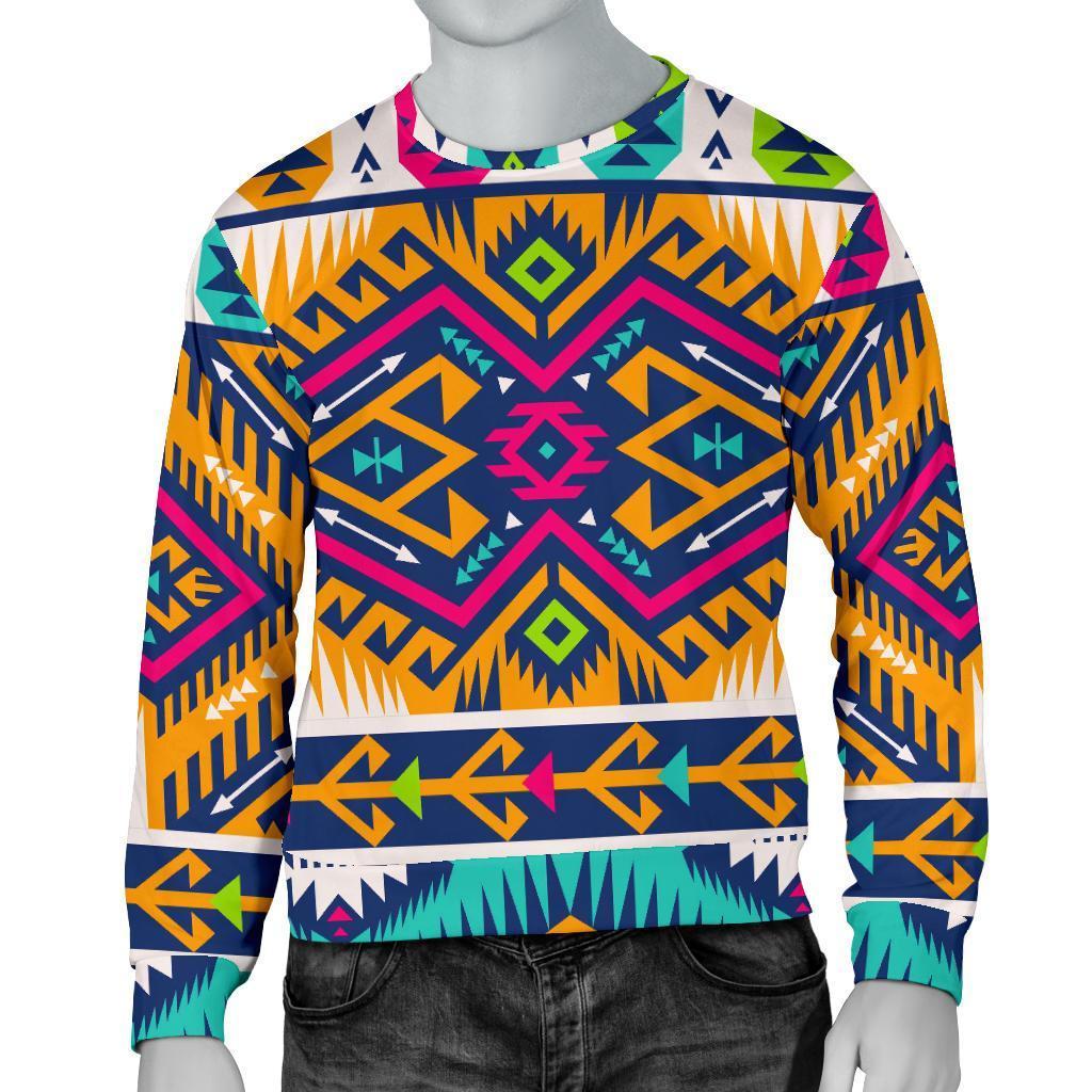 Bright Colors Aztec Pattern Print Men's Crewneck Sweatshirt GearFrost