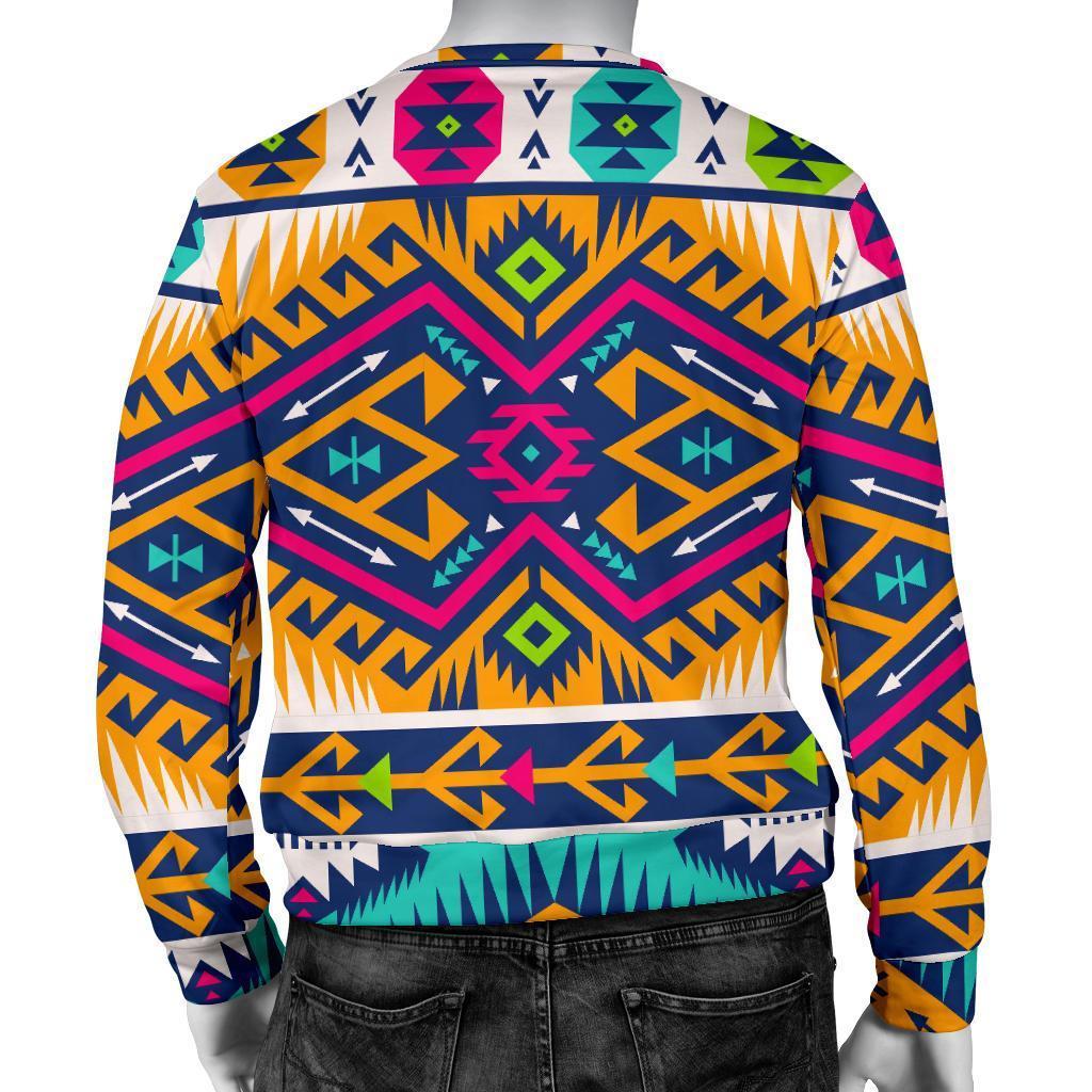 Bright Colors Aztec Pattern Print Men's Crewneck Sweatshirt GearFrost