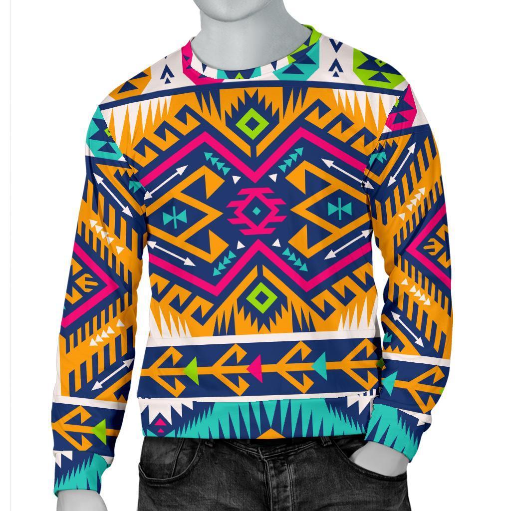 Bright Colors Aztec Pattern Print Men's Crewneck Sweatshirt GearFrost