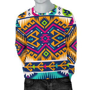 Bright Colors Aztec Pattern Print Men's Crewneck Sweatshirt GearFrost