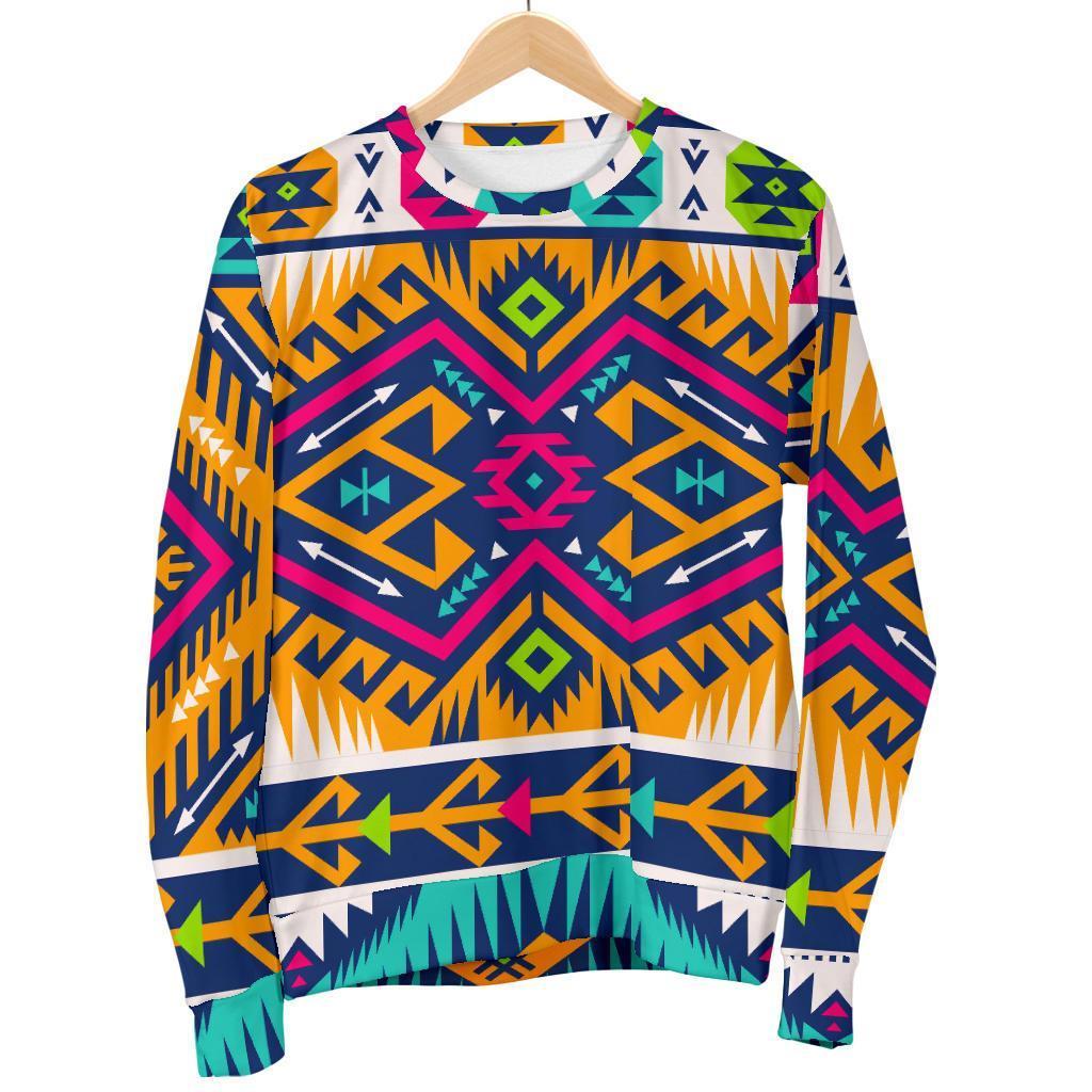 Bright Colors Aztec Pattern Print Men's Crewneck Sweatshirt GearFrost