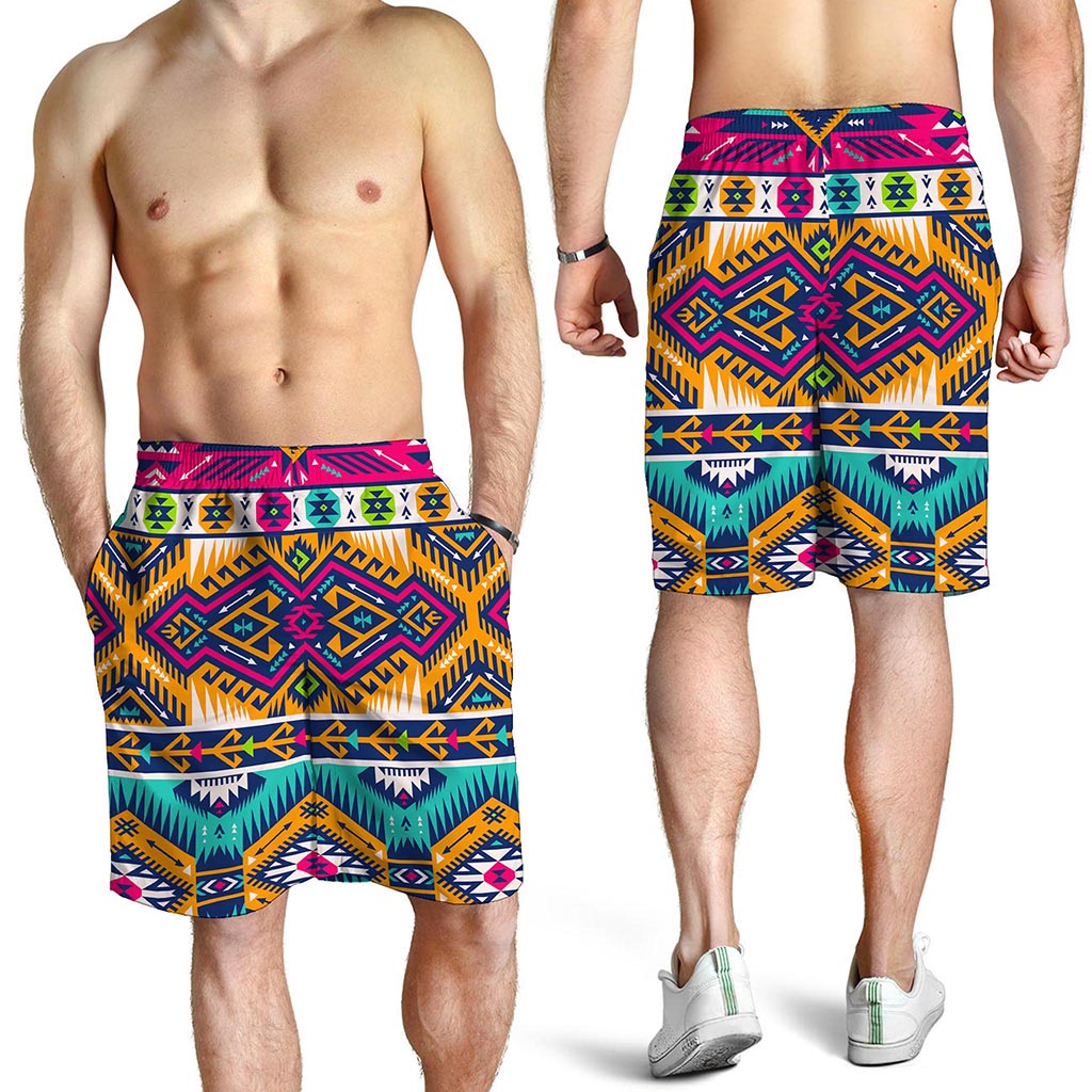 Bright Colors Aztec Pattern Print Men's Shorts