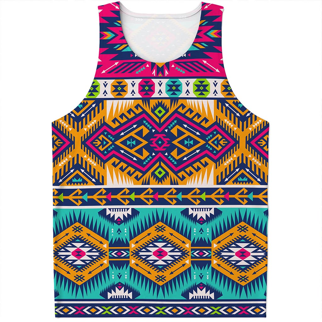 Bright Colors Aztec Pattern Print Men's Tank Top