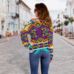 Bright Colors Aztec Pattern Print Off Shoulder Sweatshirt GearFrost