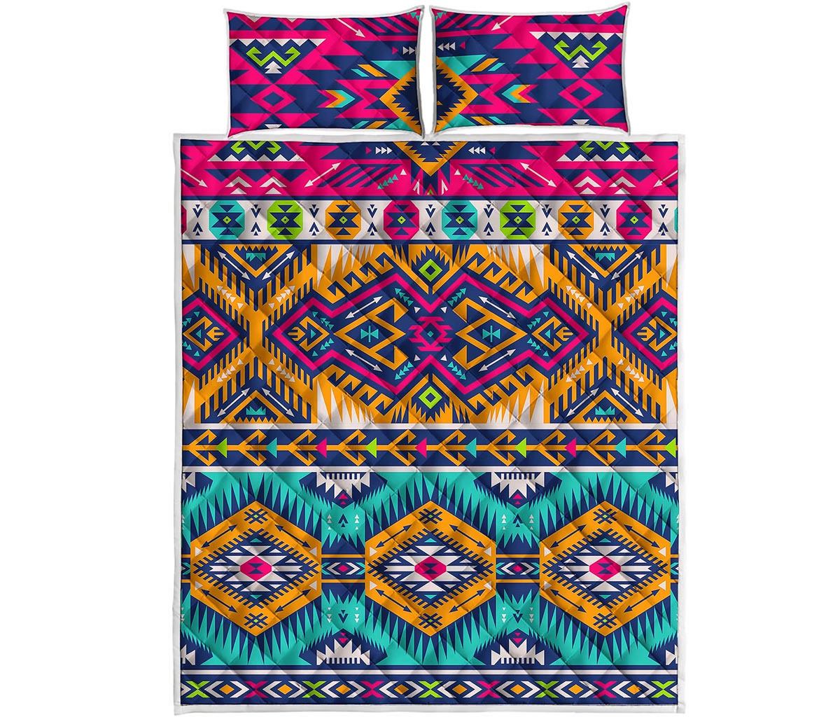 Bright Colors Aztec Pattern Print Quilt Bed Set