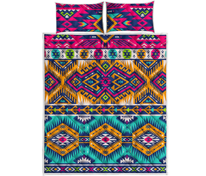 Bright Colors Aztec Pattern Print Quilt Bed Set
