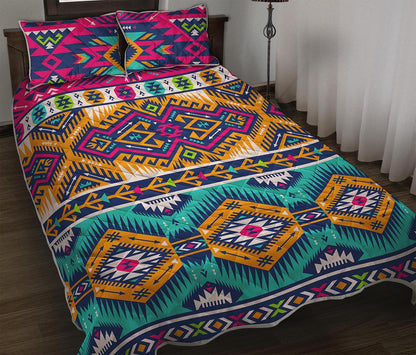 Bright Colors Aztec Pattern Print Quilt Bed Set
