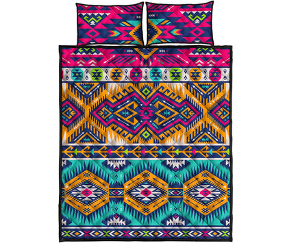 Bright Colors Aztec Pattern Print Quilt Bed Set
