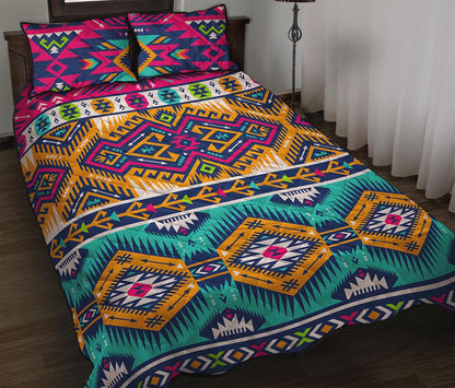 Bright Colors Aztec Pattern Print Quilt Bed Set