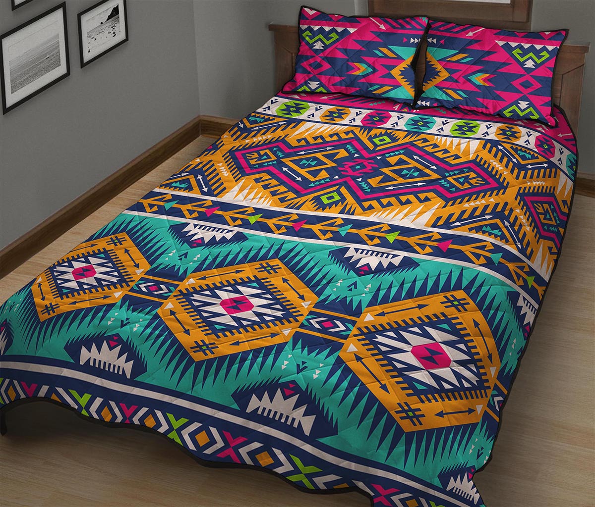 Bright Colors Aztec Pattern Print Quilt Bed Set
