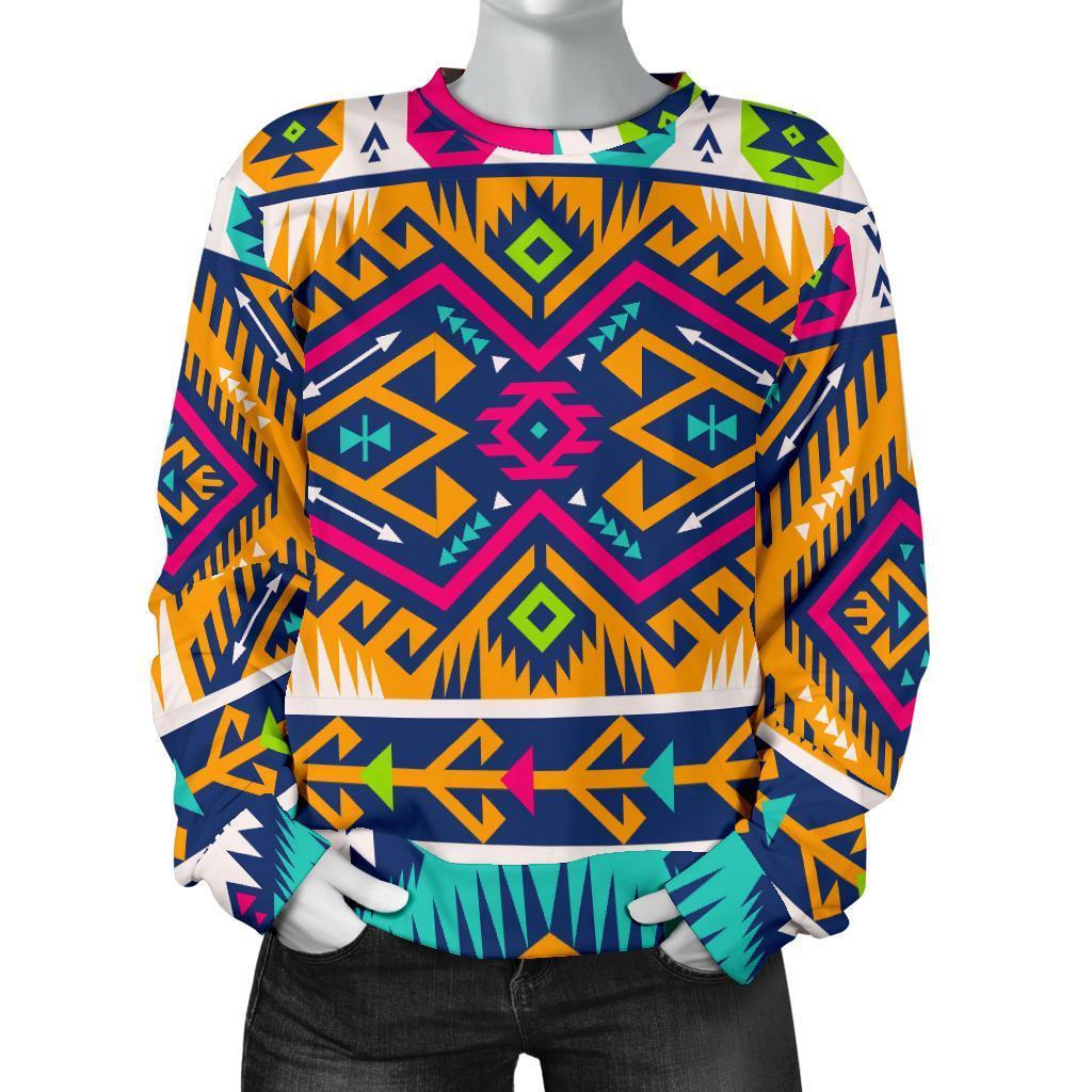 Bright Colors Aztec Pattern Print Women's Crewneck Sweatshirt GearFrost