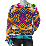 Bright Colors Aztec Pattern Print Women's Crewneck Sweatshirt GearFrost