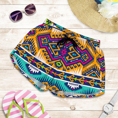 Bright Colors Aztec Pattern Print Women's Shorts