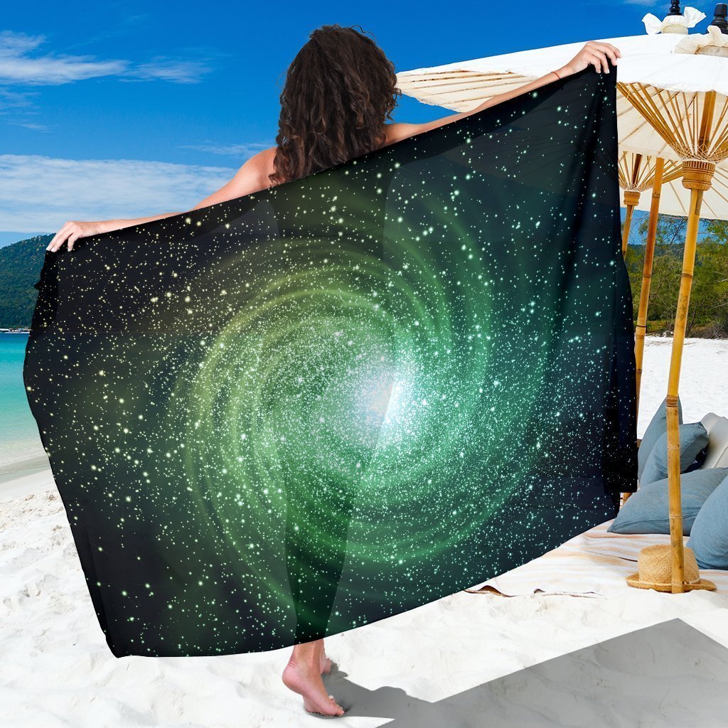 Bright Green Spiral Galaxy Space Print Beach Sarong Wrap GearFrost