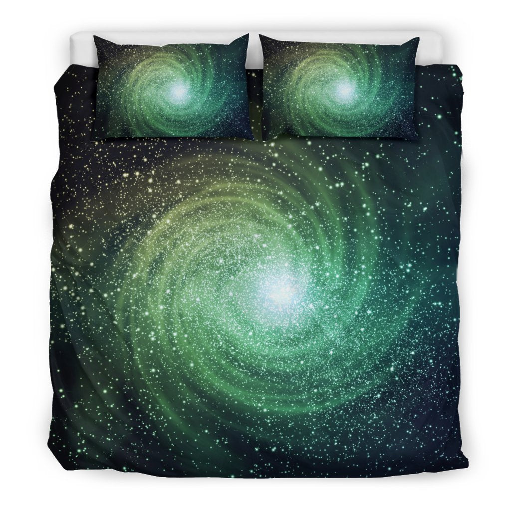 Bright Green Spiral Galaxy Space Print Duvet Cover Bedding Set GearFrost