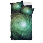 Bright Green Spiral Galaxy Space Print Duvet Cover Bedding Set GearFrost