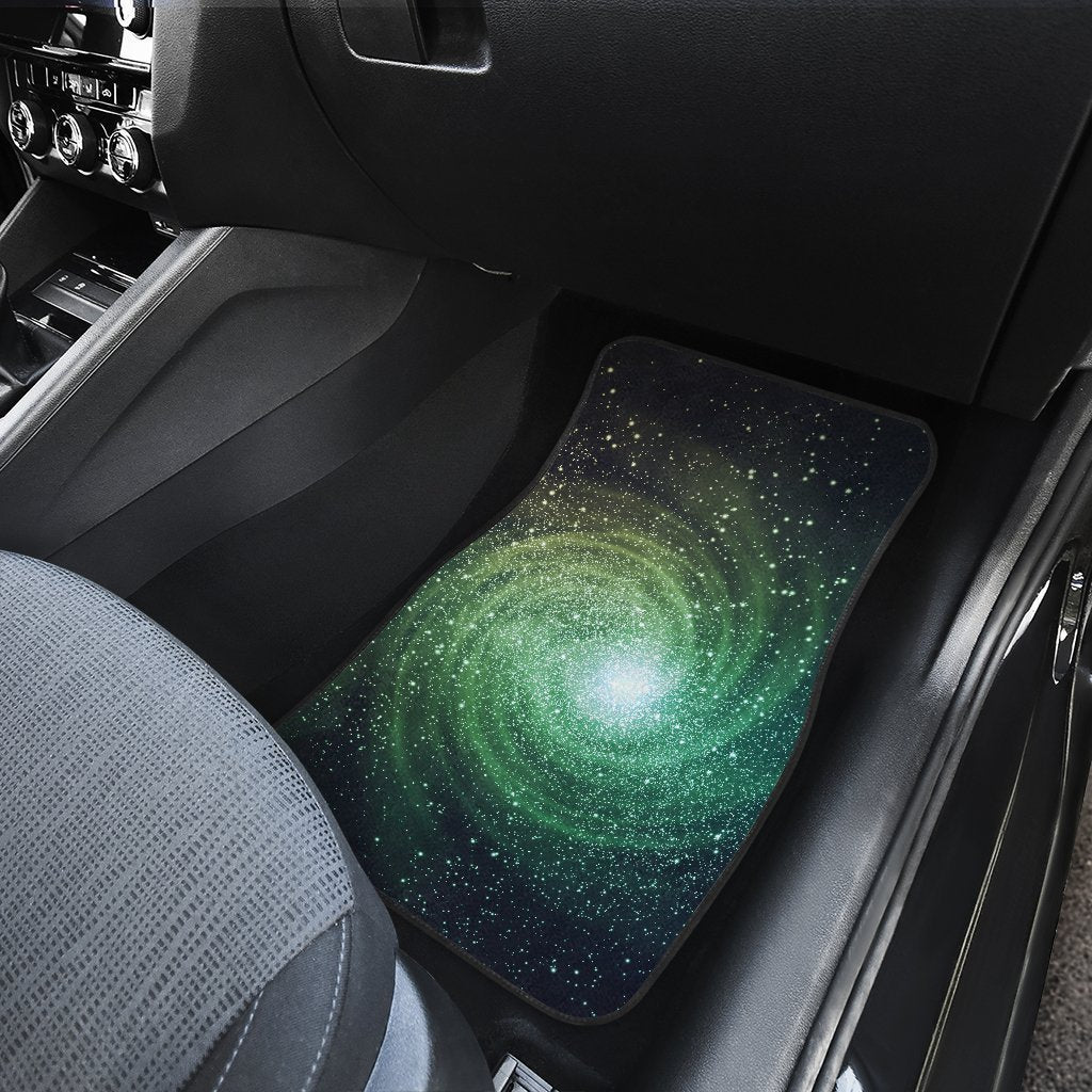 Bright Green Spiral Galaxy Space Print Front and Back Car Floor Mats GearFrost