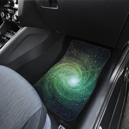 Bright Green Spiral Galaxy Space Print Front and Back Car Floor Mats GearFrost