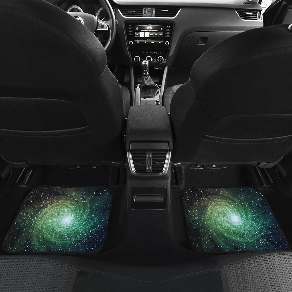 Bright Green Spiral Galaxy Space Print Front and Back Car Floor Mats GearFrost