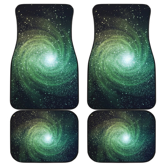Bright Green Spiral Galaxy Space Print Front and Back Car Floor Mats GearFrost
