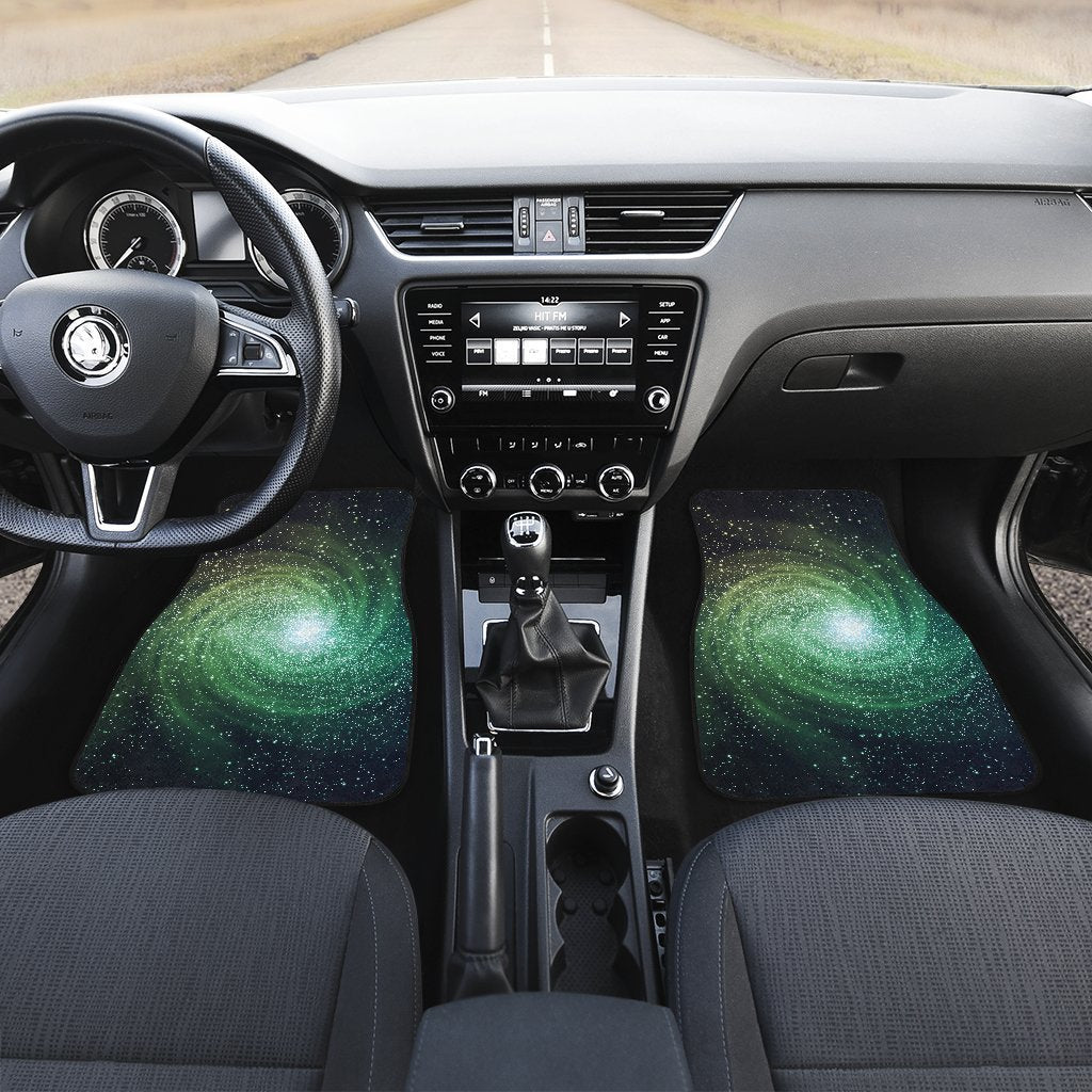 Bright Green Spiral Galaxy Space Print Front Car Floor Mats GearFrost