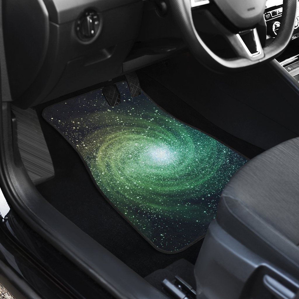 Bright Green Spiral Galaxy Space Print Front Car Floor Mats GearFrost