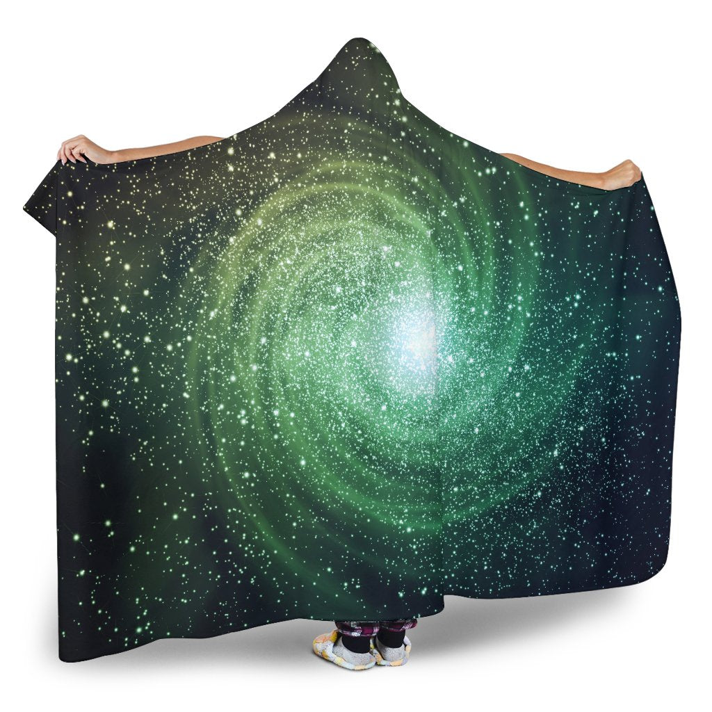 Bright Green Spiral Galaxy Space Print Hooded Blanket GearFrost