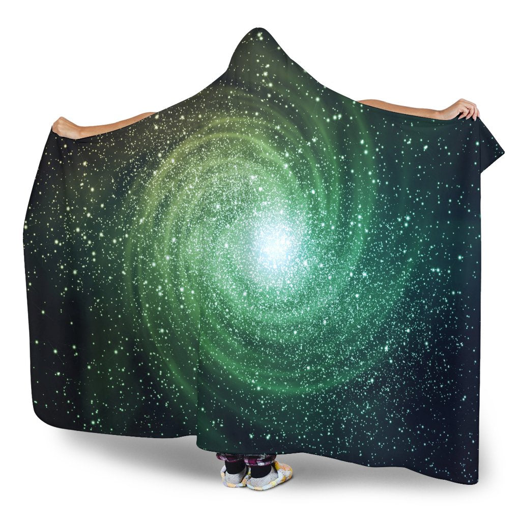 Bright Green Spiral Galaxy Space Print Hooded Blanket GearFrost