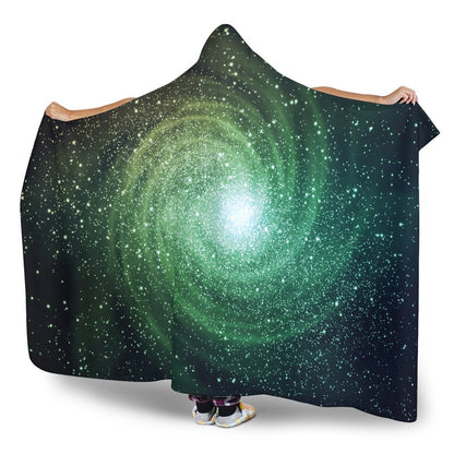 Bright Green Spiral Galaxy Space Print Hooded Blanket GearFrost