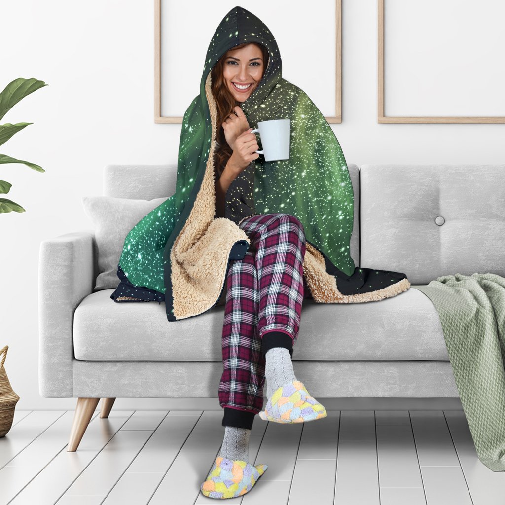 Bright Green Spiral Galaxy Space Print Hooded Blanket GearFrost