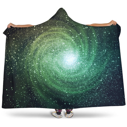 Bright Green Spiral Galaxy Space Print Hooded Blanket GearFrost