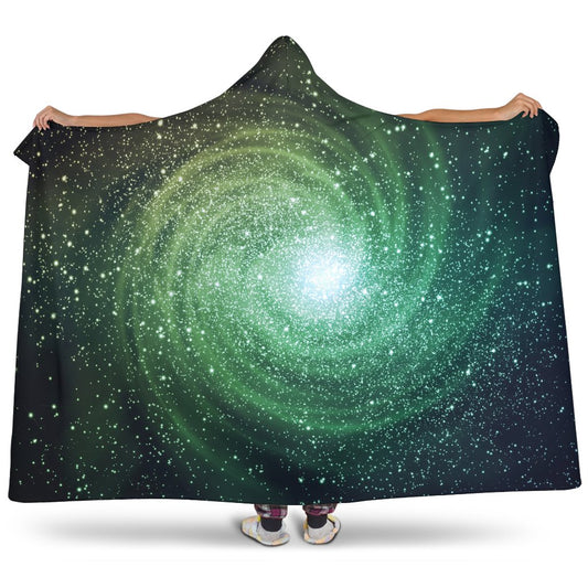 Bright Green Spiral Galaxy Space Print Hooded Blanket GearFrost