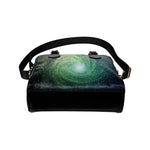 Bright Green Spiral Galaxy Space Print Leather Shoulder Handbag GearFrost