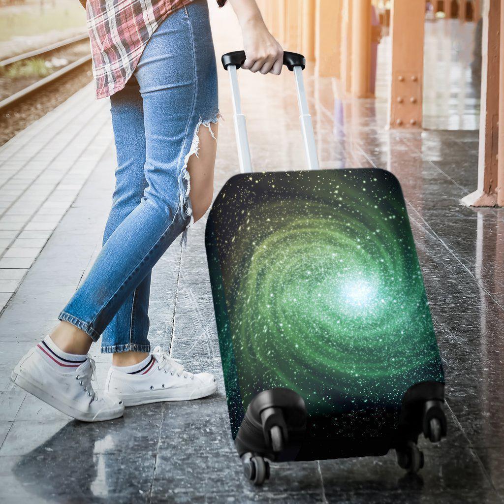 Bright Green Spiral Galaxy Space Print Luggage Cover GearFrost
