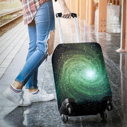 Bright Green Spiral Galaxy Space Print Luggage Cover GearFrost